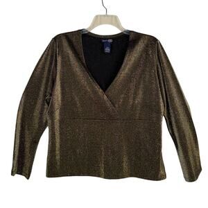 VTG VENEZIA JEANS | Gold & Black Metallic Long Sleeve V Neck Top | Women's 18/20